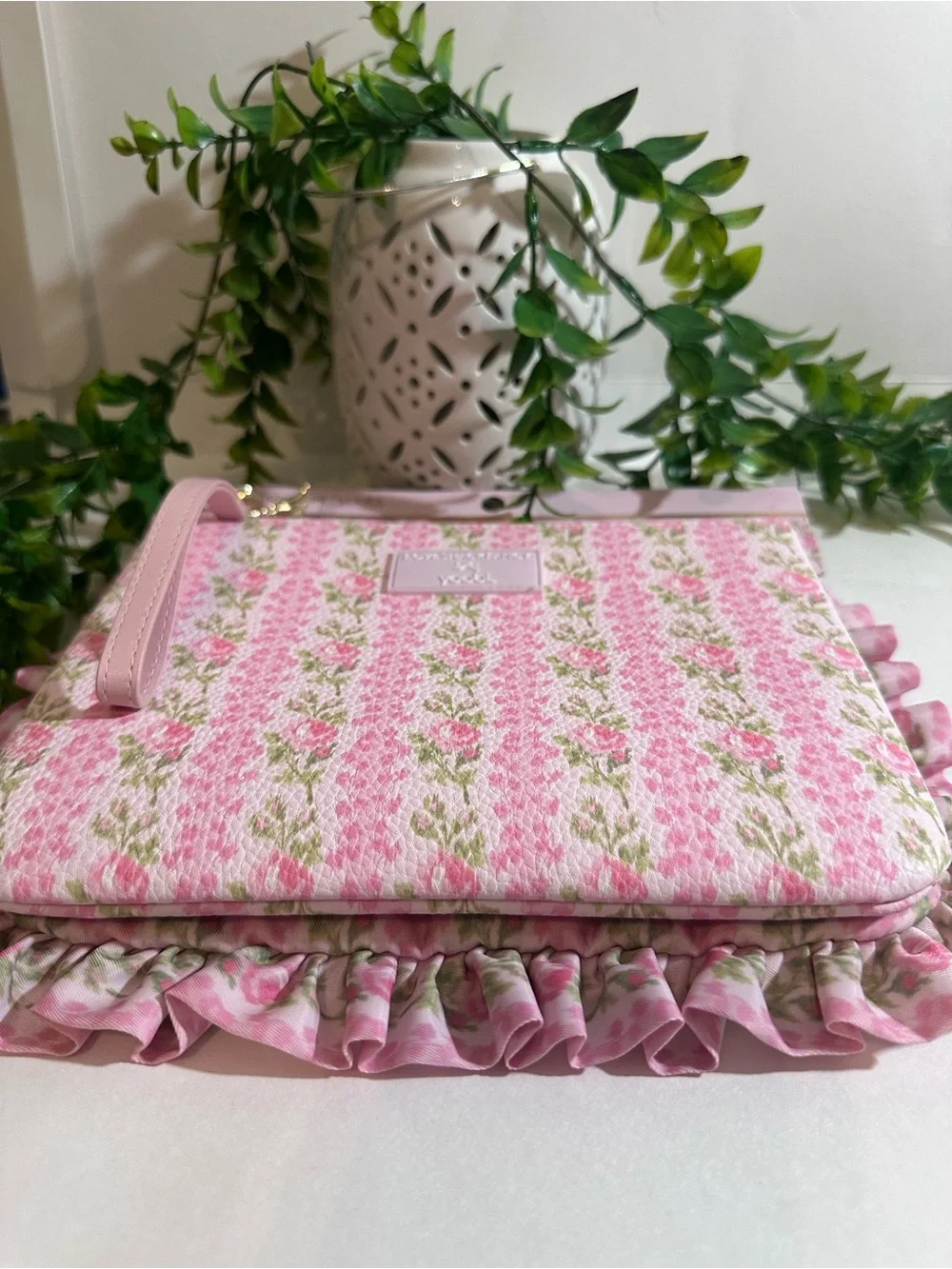 LoveShackFancy Blooming Heirloom Pink Floral Cosmetic/Accessory Pouch Set